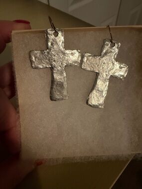 Handmade Textured Silver Cross Earrings